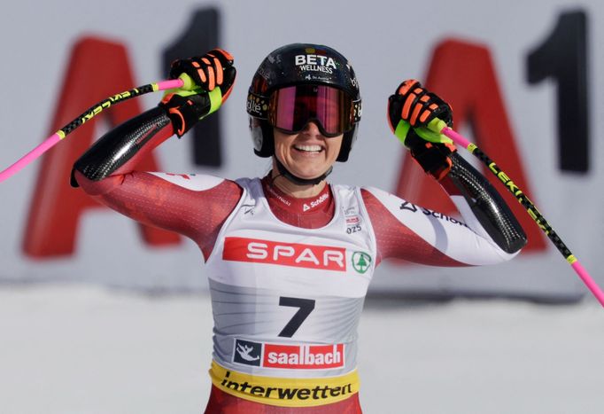 Stephanie Venierová v závodě super-G žen na MS v Saalbachu 2025