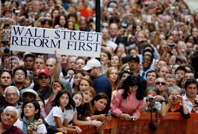 Barack Obama svůj projev pronesl ze srdce Wall Street, přihlížely mu tisíce lidí.