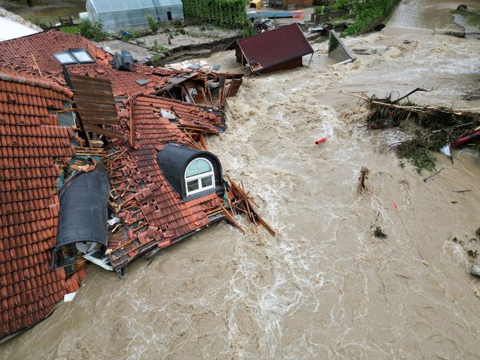 Povodně ve Slovinsku, snímek z 6. srpna.