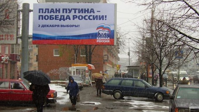 Volební plakát Putinova Jednotného Ruska.