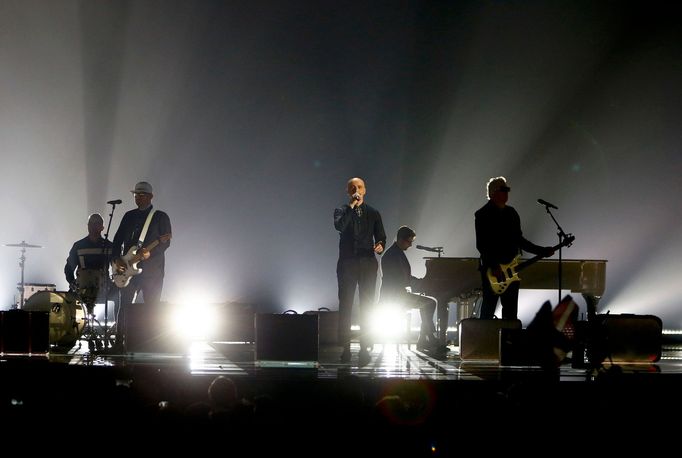 The band Voltaj representing Romania performs the song &quot;De La Capat/ All Over Again&quot; during the dress rehearsal for the first semifinal of the upcoming 60th ann