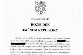 Rozsudek, kterým soud Josefu Vondruškovi přiznal odškodnění