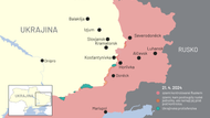 21. dubna 2024: Mapa bojů na Ukrajině