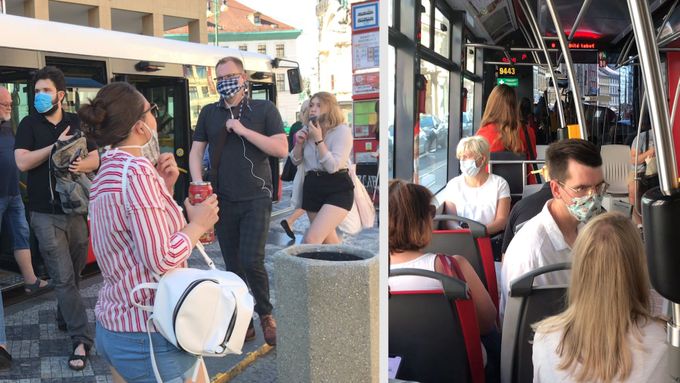 I přes zrušení povinnosti nosit roušky v hromadné dopravě je v Praze zhruba třetina lidí nesundala. Podívejte se na video.