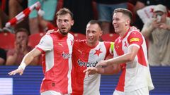 fotbal, první liga, Slavia - České Budějovice, Filip Prebsl, Jan Bořil, Lukáš Provod, radost