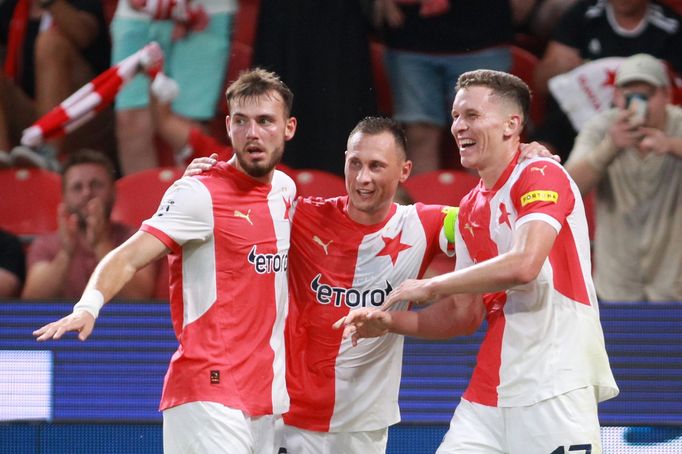 fotbal, první liga, Slavia - České Budějovice, Filip Prebsl, Jan Bořil, Lukáš Provod, radost