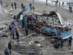 Autobus po teroristickém útoku ve Volgogradu.