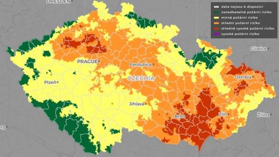 Mapa požárního rizika k 8. dubnu 2022 v aplikaci Firerisk