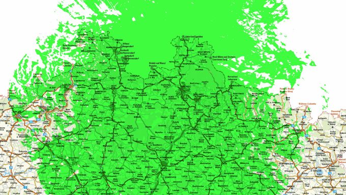Mapa pokrytí digitálního vysílače Liberec - Ještěd (síť 1)