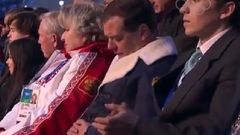 Dmitry Medvedev sleeping at the Sochi Olympic Games 2014