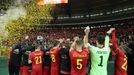 Belgičtí fotbalisté slaví postup na MS 2022