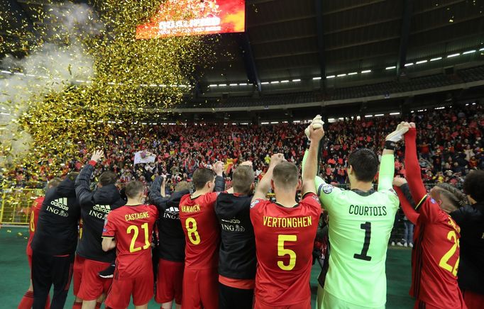 Belgičtí fotbalisté slaví postup na MS 2022