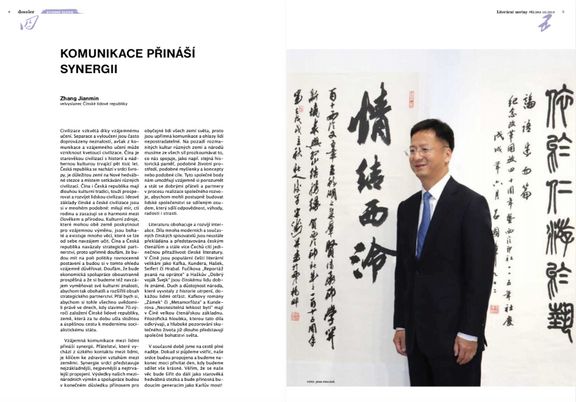 Úvodní slovo čínského velvyslance Čang Ťien-mina v říjnových Literárních novinách.