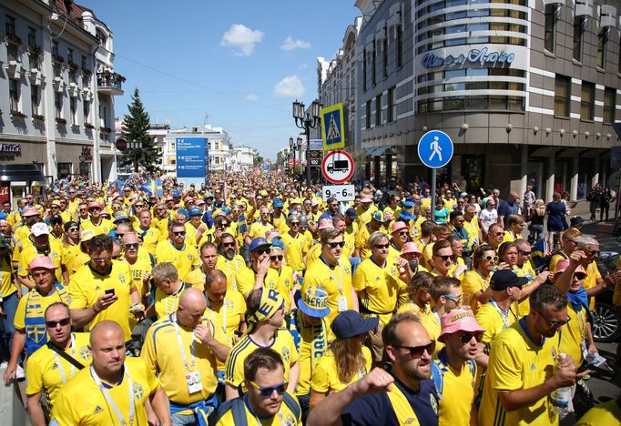 Švédští a korejští fanoušci před vzájemným utkáním na MS 2018