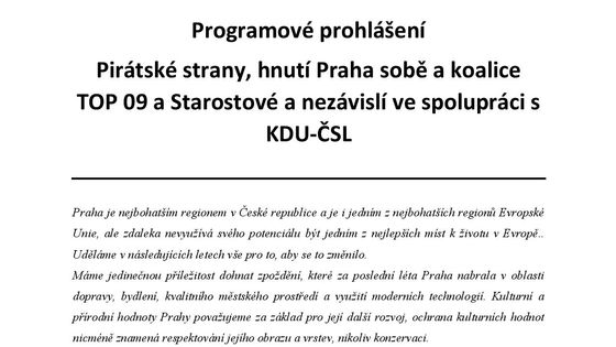 Dokument: Jak chce nová pražská koalice vybudovat moderní metropoli 21. století