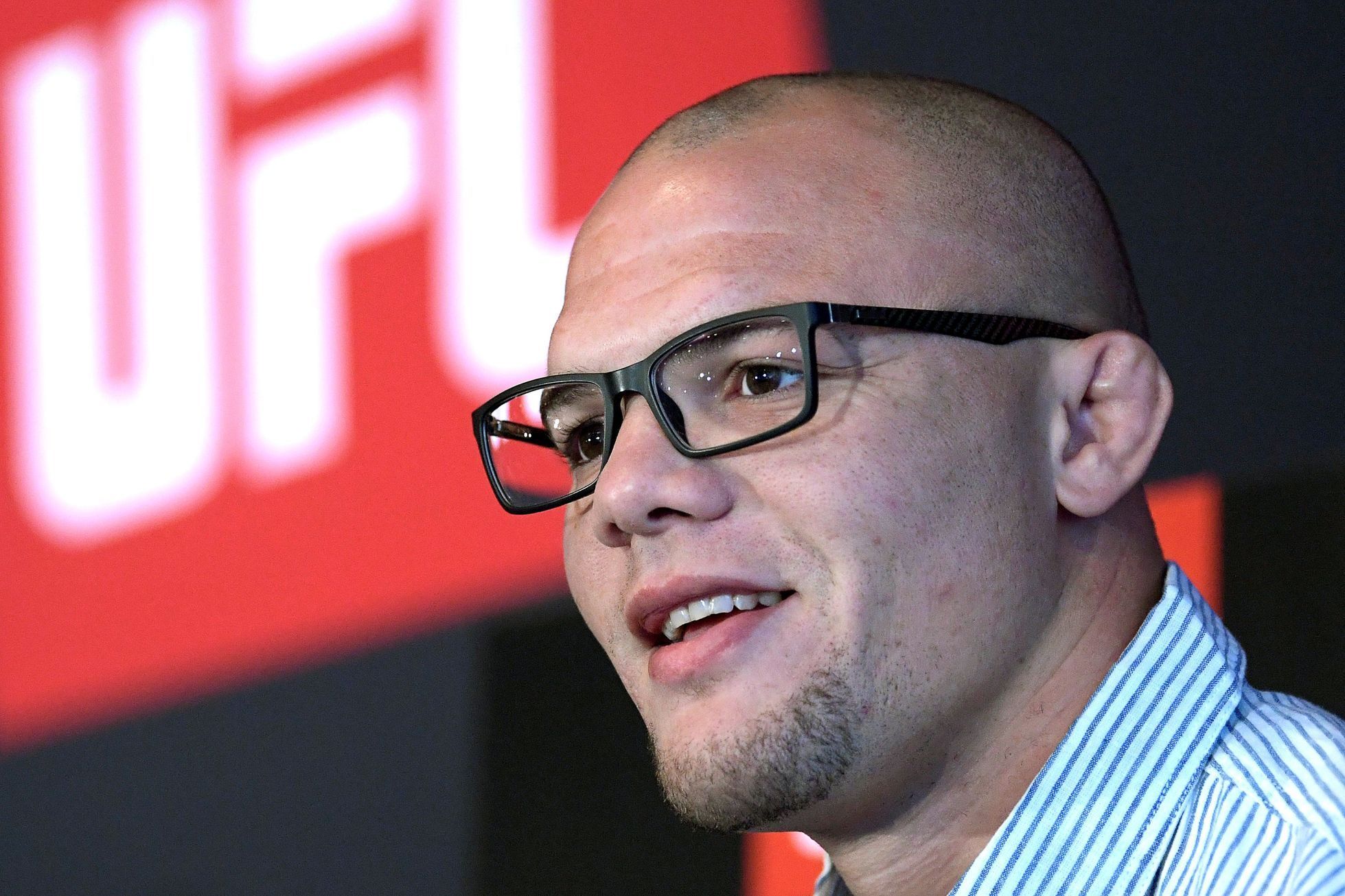Anthony Smith of the U.S. attends a news conference ahead of the Ultimate Fighting Championship (UFC) gala in Stockholm Globe Arena, in Stockholm