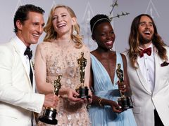 Nejlepší herci Oscarů 2014: Matthew McConaughey, Cate Blanchett, Lupita Nyong'o a Jared Leto.