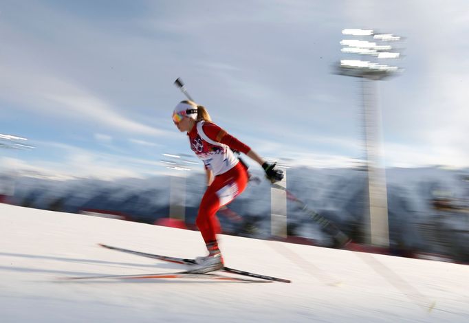 Soči 2014, biatlon, 15 km Ž: Elisa Gasparinová, Švýcarsko