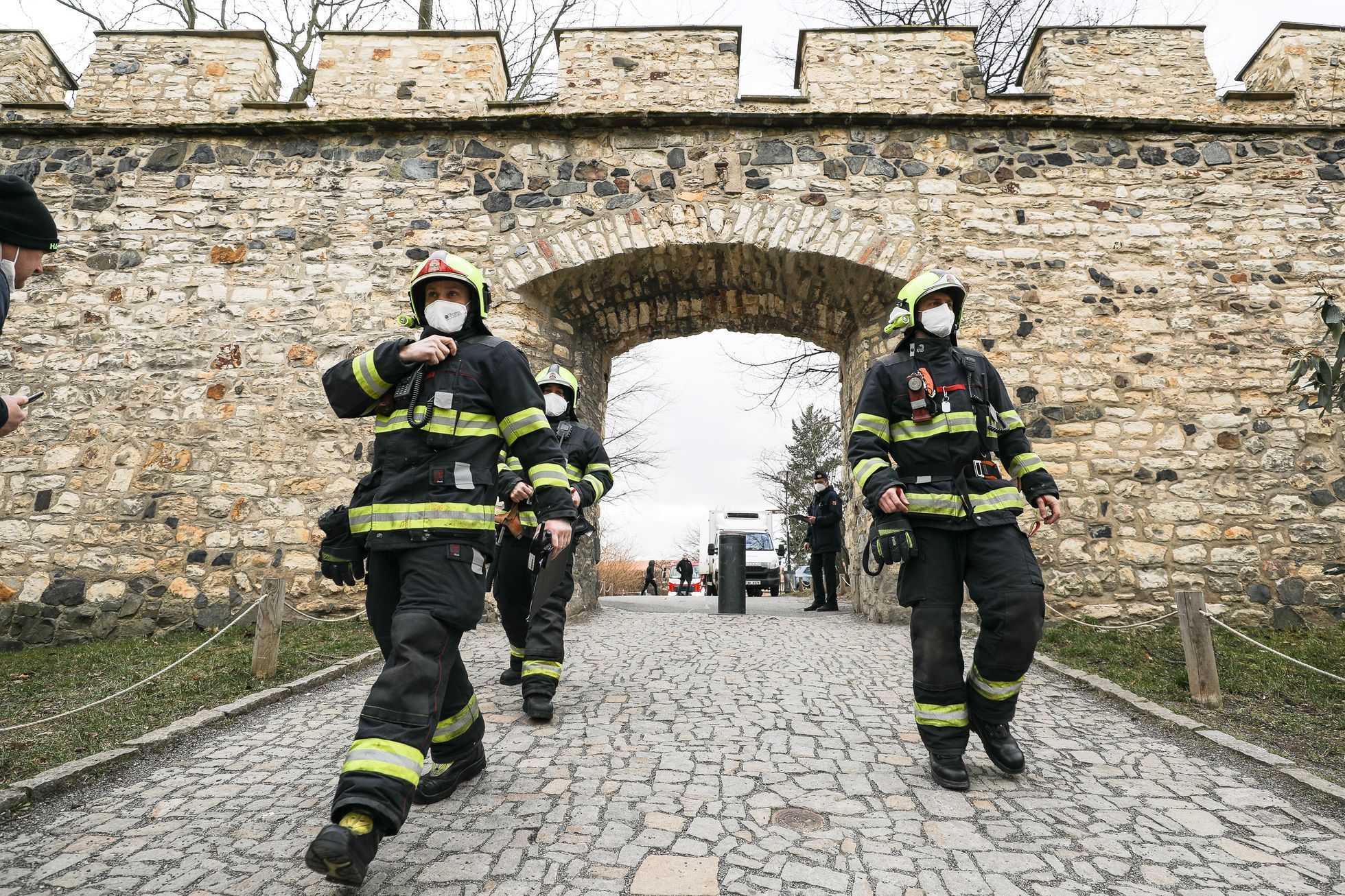 Hasičské cvičení Staroměstská radnice, orloj, Petřín, hasiči, požární cvičení, hasičský záchranný sbor, požár, evakuace