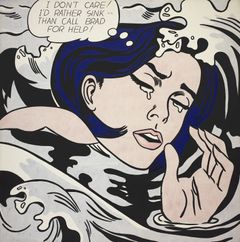 Lichtensteinův olej na plátně nazvaný Topící se dívka pochází z roku 1963.