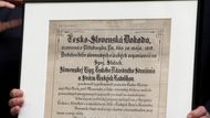 Originál Pittsburské dohody, která byla uzavřená 30. května 1918 mezi představiteli české a slovenské emigrace a která umožnila vznik jednotného státu.