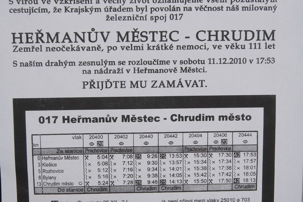 Konec provozu na trati Heřmanův městec- Chrudim