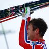 Norway's Northug reacts after winning the men's cross country 50 km mass start classic race at the Nordic World Ski Championships in Falun