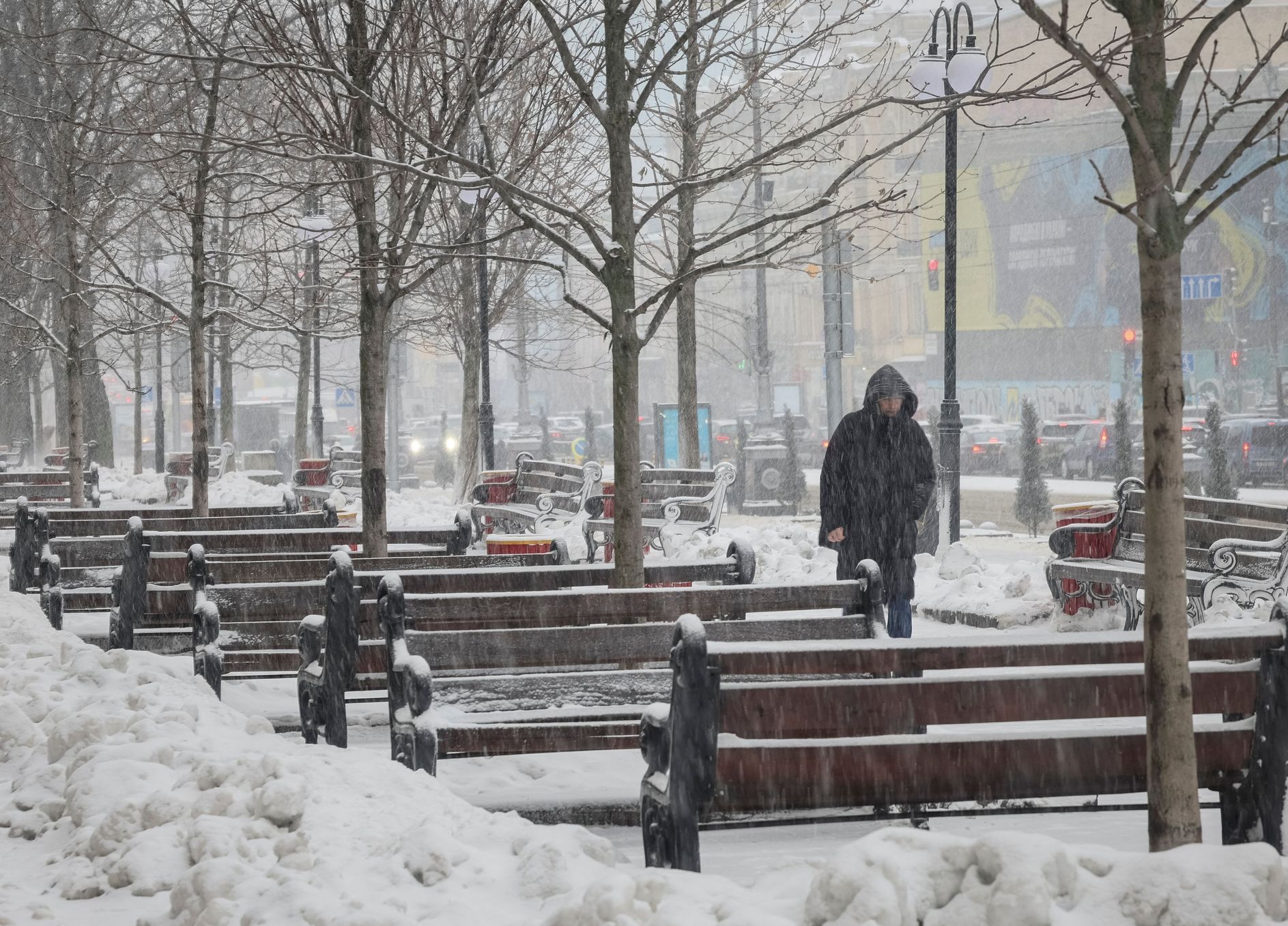 Ukrajina Kyjev sníh zima elektřina výpadek proudu