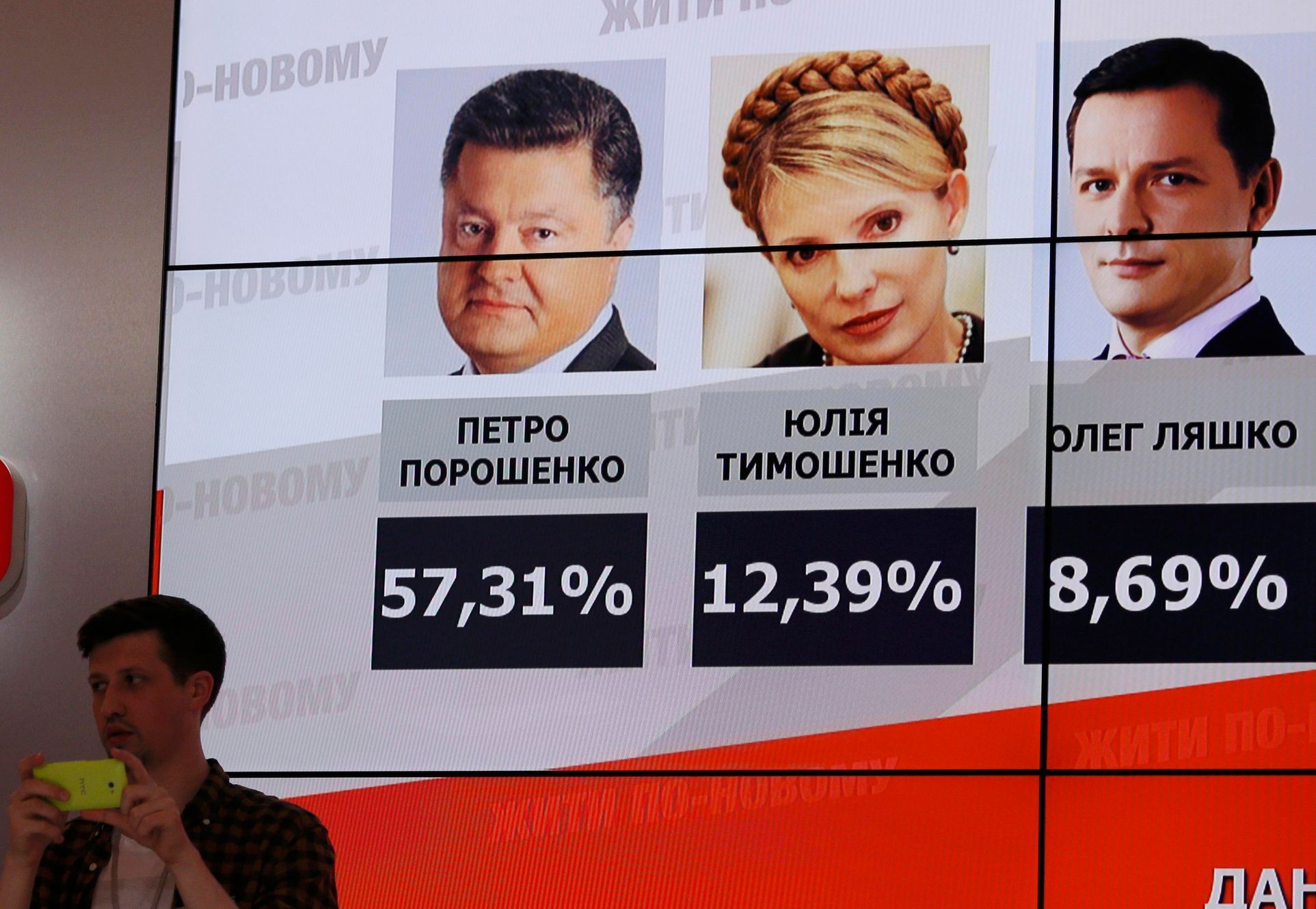 Tabule s odhady výsledků voleb na Ukrajině.