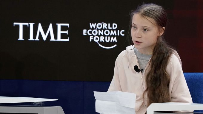 Greta Thunbergová na světovém ekonomickém fóru v Davosu.