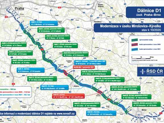 Mapa modernizace dálnice D1