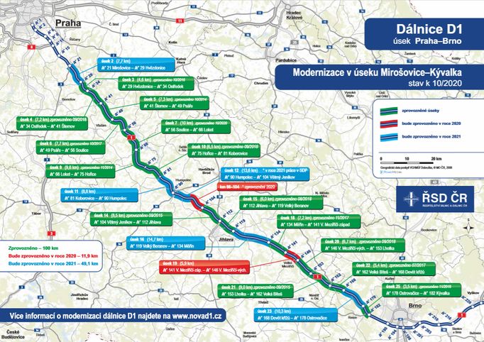 Mapa modernizace dálnice D1