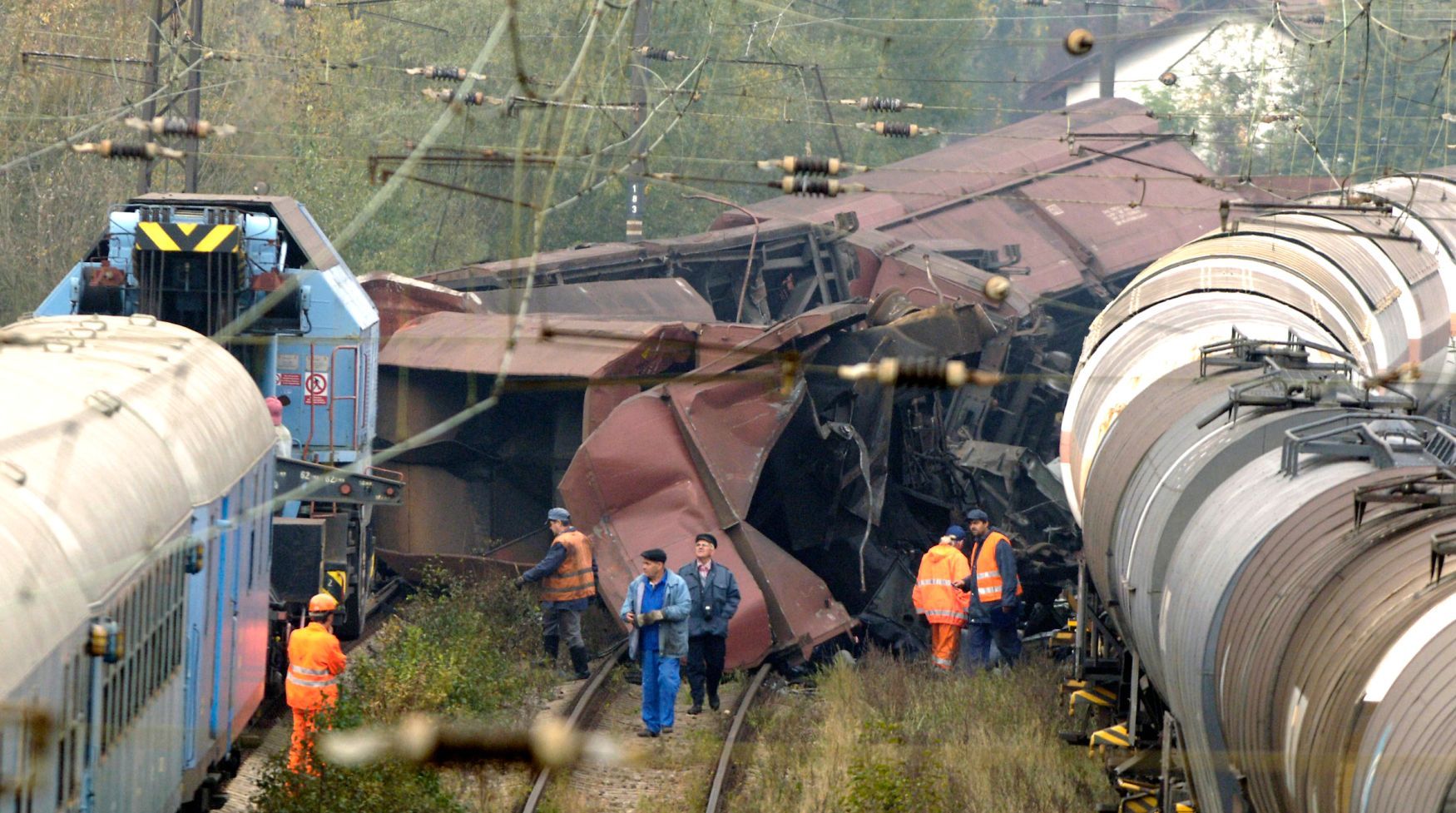 Nehoda dvou nákladních vlaků v Želenicích na Mostecku