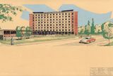 Olomoucký hotelový dům Tomáše Černouška, Karla Doláka a Jiřího Zrotala, návrh a realizace 1959–1963.