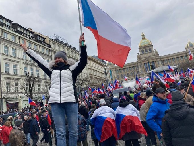 Demonstrace Česko proti bídě na Václavském náměstí.