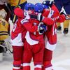 Čeští hokejisté se radují ve čtvrtfinále MS Švédsko - Česko