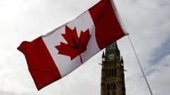 Kanadská vlajka + znak marihuany