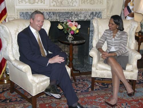 Ministr zahraničí Svoboda při jednání s Condoleezzou Riceovou