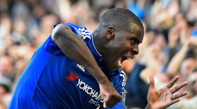 Kurt Zouma celebrates after scoring the first goal for Chelsea