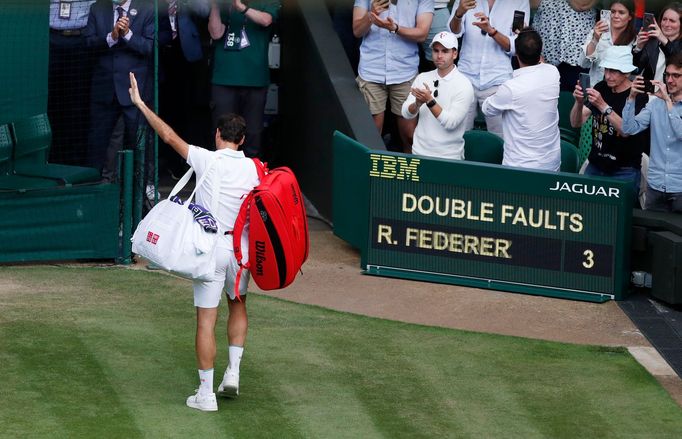 Roger Federer po čtvrtfinále Wimbledonu 2021.