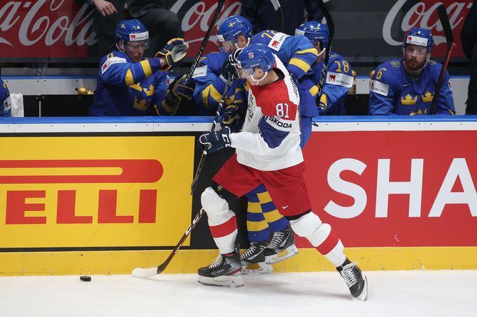 Dominik Kubalík v zápase Česko - Švédsko na MS 2019