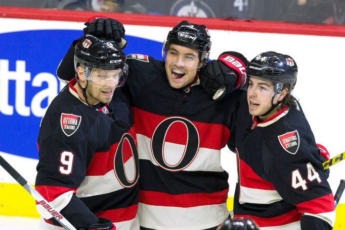 Milan Michálek, Cody Ceci a Jean-Gabriel Pageau v NHL 2015-16