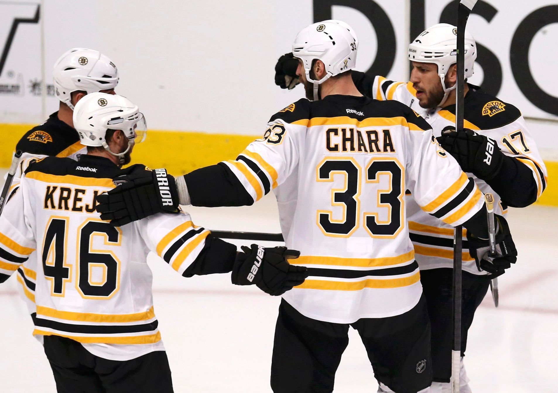Bruins' Lucic celebrates his second goal on the Blackhawks w