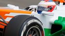 Force India Formula One driver Paul di Resta of Britain takes a curve during the qualifying session of the British Grand Prix at the Silverstone Race circuit, central Eng