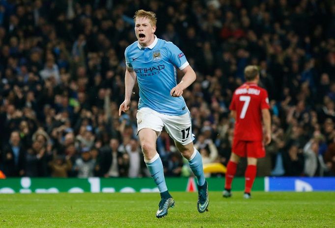 Kevin de Bruyne slaví gól Manchesteru City v Lize mistrů