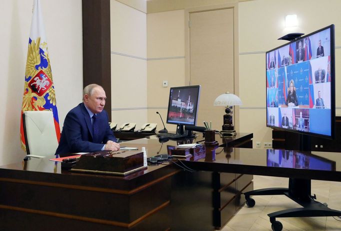 Ruský prezident Vladimir Putin na virtuálním jednání Rady bezpečnosti.