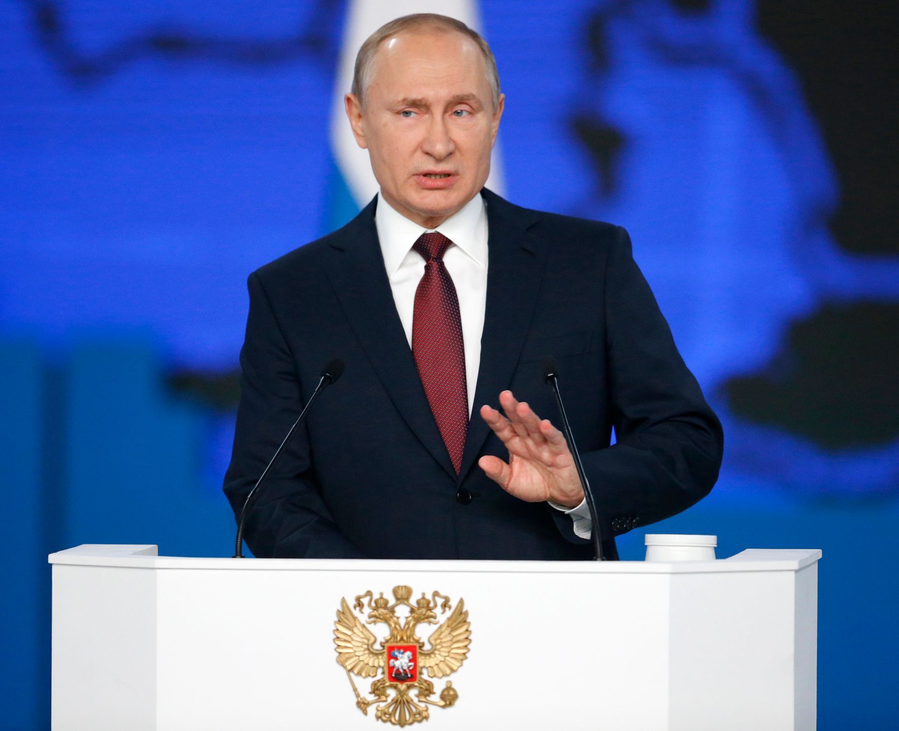 Ruský prezident Vladimir Putin během poselství o stavu země.
