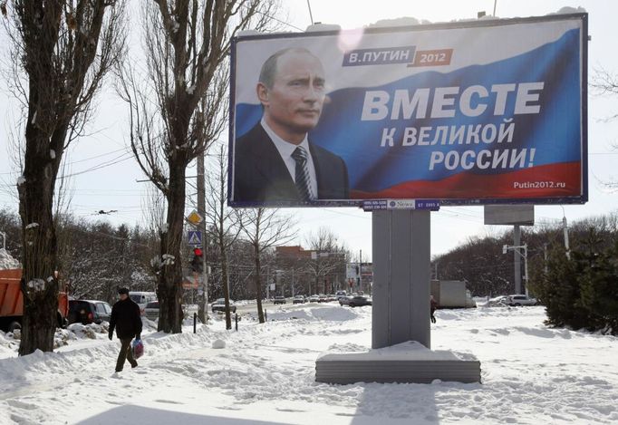 Předvolební billboard ve Stavropolu na jihu Ruska.