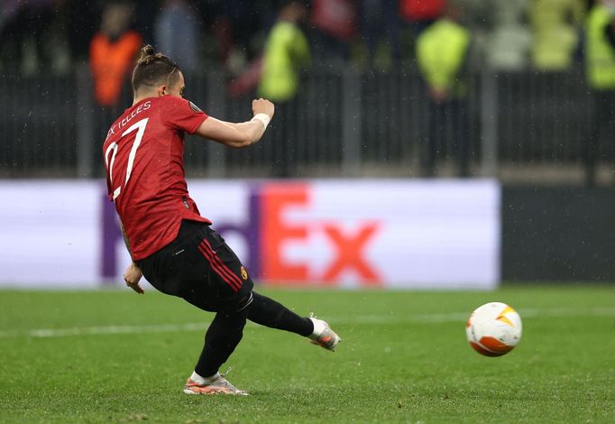 Soccer Football - Europa League Final - Villarreal v Manchester United - Polsat Plus Arena Gdansk, Gdansk, Poland - May 26, 2021 Manchester United's Alex Telles scores a