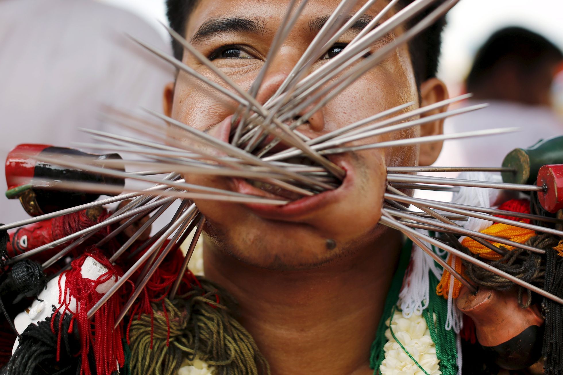 Probodané tváře na thajském festivalu vegetariánů